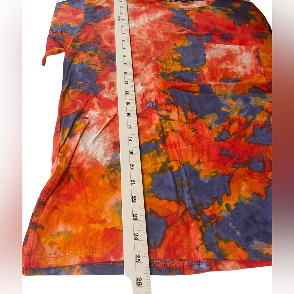 Ambiance | Women’s Shirt Blue - Red -  Orange Tie Dye Chest Pocket Basic Shirt - Picture 14 of 16